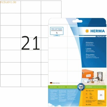 Abbildung von HERMA Etiketten weiß 70x42,3mm Premium A4 VE=525 Stück