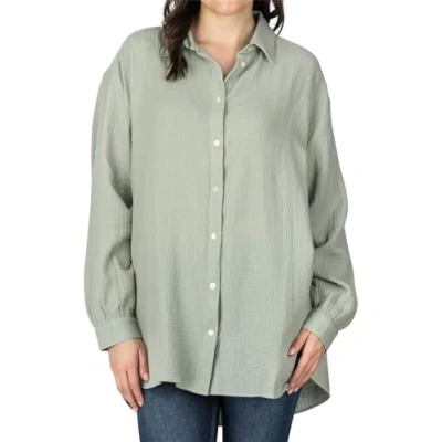 Abbildung von DENIMFY Musseline Bluse Damen Oversized DFMathilda Hemdbluse Sommer Langarm Knopfleiste Einfarbig 100% Baumwolle Grün L XL, Größe:L/XL, Farben:Jadeite Green