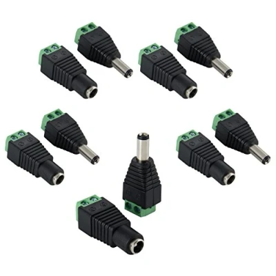 Abbildung von Poppstar DC Adapter 5,5x2,1mm (5X Stecker / 5X Buchse) auf 2 Pol Terminalblock für LED Streifen (z.B. SMD 5050 3528 2835 5630), Beleuchtung, CCTV Kamera UVM.