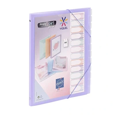 Abbildung von Viquel Propysoft Organizer mit 12 Fächern, DIN A4, anpassbar, Gummibandverschluss, durchscheinend, Violett