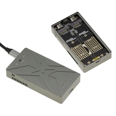 Abbildung von KALEA INFORMATIQUE USB 3.2 20G Aluminiumgehäuse für 2 SSD M2 NVMe, Einzel oder Clustermontage Raid 0 1 Large. mit Kühlventilator