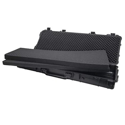 Abbildung von HMF Transportbehälter vielseitiger Transportkoffer, robuster Outdoorkoffer, Rasterschaumstoff, 113 x 42 16,5 cm, schwarz