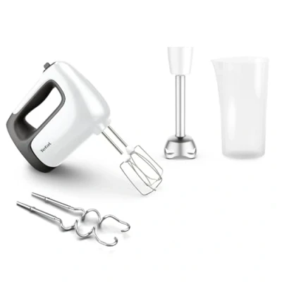 Abbildung von Tefal Handmixer HT4621 Prep&#039;Mix+, 500 W, Turbo Funktion, 2 Rührbesen, Knethaken, Pürierstab Aufsatz