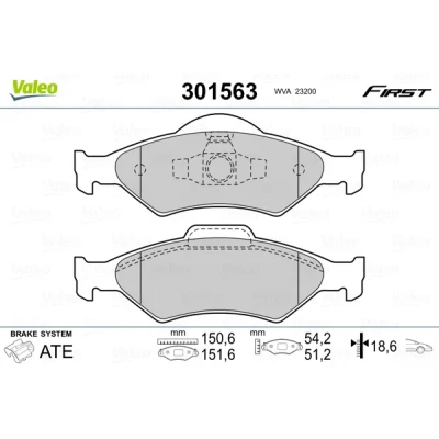 Abbildung von VALEO 301563 Bremsbelagsatz FIRST Vorderachse exkl. Verschleißwarnkontakt ohne Anti Quietsch Blech FORD: KA Schrägheck, FIESTA 4