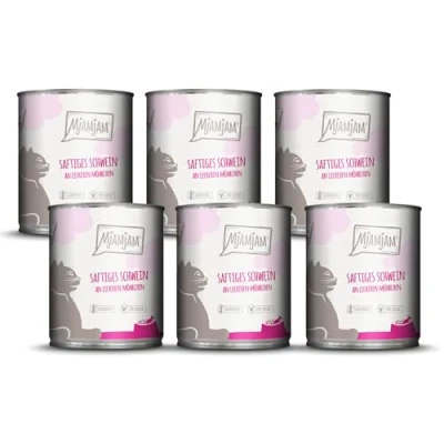 Abbildung von MjAMjAM Premium Nassfutter für Katzen saftiges Schwein an leckeren Möhrchen, 6er Pack (6 x 800 g), getreidefrei mit extra viel Fleisch