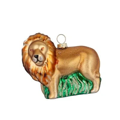 Abbildung von Christbaumschmuck Glas 8cm Löwe Figur zum Aufhängen handbemalt Weihnachtsbaum Anhänger für Weihnachten Christbaumanhänger &amp; Weihnachtsbaumschmuck Dschungel Tiere Hellbraun