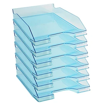 Abbildung von Exacompta 113236D 6er Pack Premium Briefablage Combo Midi DIN A4. Ideale Briefkörbe für Ihre Organisation. Robuste und stapelbare Ablagekörbe türkis transparent glossy