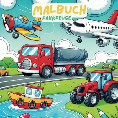 Abbildung von Malbuch Fahrzeuge: 50 Ausmalbilder mit Auto Boot Flugzeug Hubschrauber LKW Zug Bagger Traktor Feuerwehr Polizei Baufahrzeuge