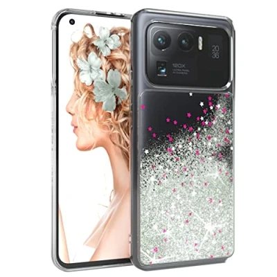 Abbildung von EAZY CASE Hülle kompatibel mit Xiaomi Mi 11 Ultra 5G Schutzhülle Flüssig Glitzer, Handyhülle, Schutzhülle, Back Cover Glitter Flüssigkeit, TPU/Silikon, Transparent/Durchsichtig, Silber