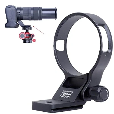 Abbildung von iShoot Stativhalterung, Ringlinsenhalsband, kompatibel mit Canon RF 100400 mm f/5.68 is USM, Objektivhalterung, Unterseite ist Arca Swiss Fit Schnellwechselplatte Schwalbenschwanznut