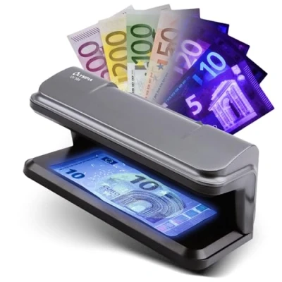 Abbildung von Olympia Sicheres UV Geldscheinprüfgerät (UV 586) für blitzschnelle &amp; zuverlässige Falschgeld Prüfung I Ideal im Kassenbereich Kompakt mobil einsetzbarer Geldscheinprüfer