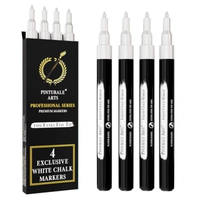 Abbildung von Pinturale Arts Set 4 Kreidestift Weiß 1mm Spitze Kreidemarker Weiss Kreidestifte Für Tafel Abwaschbar, Fenster, Glas, Metall, Keramik Chalk Marker