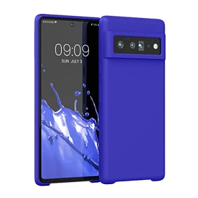 Abbildung von kwmobile Hülle kompatibel mit Google Pixel 6 Pro Silikon Handy Case Handyhülle weiche Oberfläche kabelloses Laden Baltik Blau