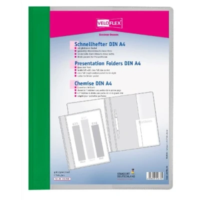Abbildung von VELOFLEX 4741040 Schnellhefter VELOFORM, 1 Stück, DIN A4, grün, PVC, glasklarer Vorderdeckel, passend für Prospekthüllen