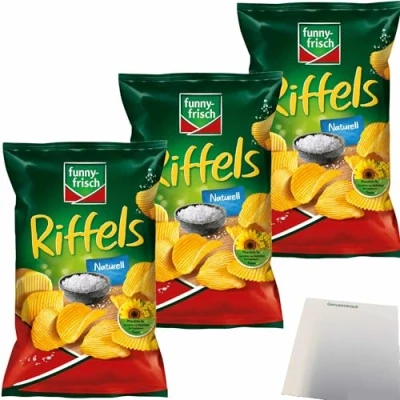 Abbildung von Funny Frisch Riffels Naturell Kartoffelchips 3er Pack (3x150g Packung) + usy Block