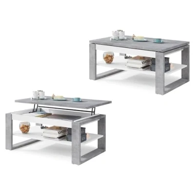 Abbildung von All4All Couchtisch Nico Kaffeetisch Wohnzimmertisch Laptoptisch Sofatisch ausziehbar ausklappbar 100x60cm 05 Beton + Weiß