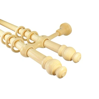 Abbildung von iso design Gardinenstangen 2 läufig Holz Farbe Natur mit 28 mm Durchmesser, 260 cm mittig geteilt