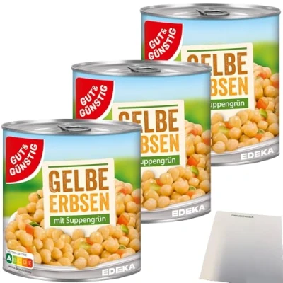 Abbildung von Gut&amp;Günstig Gelbe Erbsen mit Suppengrün 3er Pack (3x800g Dose) + usy Block
