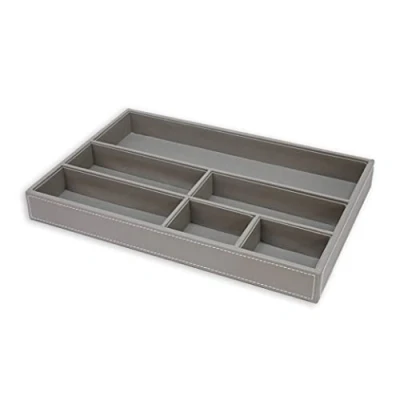 Abbildung von OSCO Grauer Schubladen Organizer aus Kunstleder Valet Tablett Tidy Schubladenteiler Schmuckdisplay Schreibwarenaufbewahrung H4 x B34 T22,5 cm