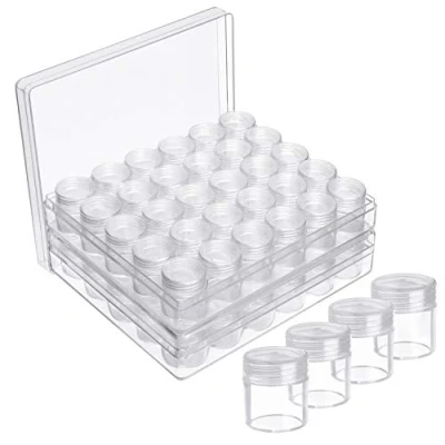 Abbildung von Kurtzy Perlen Aufbewahrung aus Plastik (x2) 30 Mini Herausnehmbare Aufbewahrungsbox Kleinteile mit Deckel Diamanten Painting, Sortierbox für Kleinteile, Schmuck, Nailart Döschen, Ohrringe, Glitter
