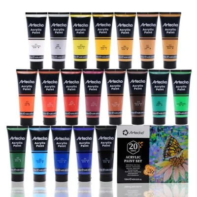 Abbildung von Artecho Acrylfarben Set Professional 20x120 ml, Acrylic Paint Set, Wasserfest und Lichtecht, Schnell Trocknend, Ideal für Leinwand, Holz, Stoff, Handwerk, Leder Stein.