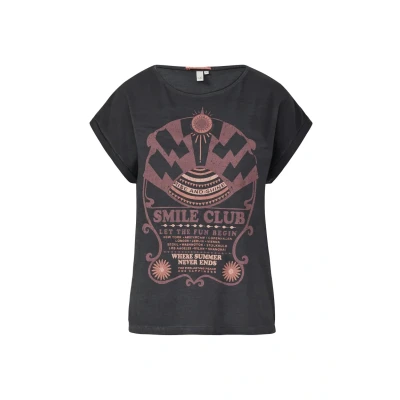 Abbildung von QS Gewaschenes MIT Front Tshirt print, Damen, Größe: Medium, Schwarz
