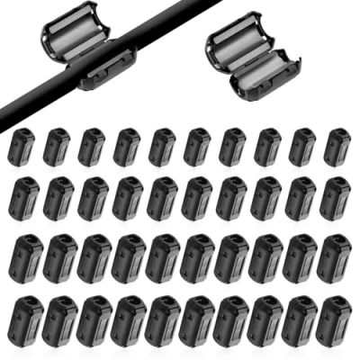Abbildung von Riisoyu 40 Stück Ferritkerne für Kabel, Ferrite Ring Core Klappferrit Aufsteckbarer Ferritring Ferritkern Kabelklemme Kabel RFI, EMI 3/5/7/9mm Innendurchmesser, Schwarz