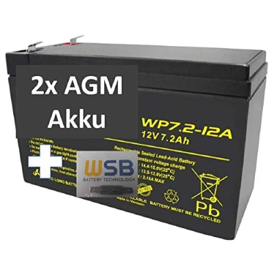 Abbildung von 2X AGM 12V 7,2Ah Blei Akku WP7.2 12 VDs Akku, Faston 4,8mm inkl. Anschluß Adapter