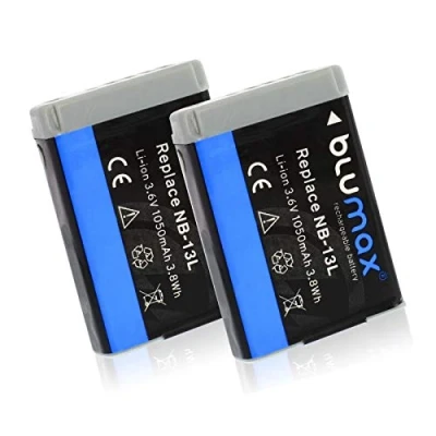 Abbildung von 2X Akku ersetzt Canon NB 13L NB13L mit InfoCHIP! / 1050mAh 3,6V kompatibel PowerShot SX620 SX720 SX730 SX740 G1 X Mark III G5 G7 G9 und II