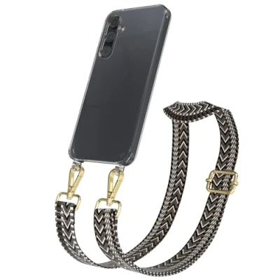 Abbildung von EAZY CASE Handykette mit verstellbarem Trageriemen kompatibel Samsung Galaxy A35 Taschengurt transparenter Handyhülle für Hülle dünner Schulterriemen in Grau Schwarz Gold