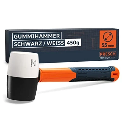 Abbildung von Presch Gummihammer Schwarz/Weiß 450g Hartgummihammer mit Fiberglasstiel ⌀=55mm Allround zwei Seiten für Indoor und Outdoor Langlebiger Schonhammer