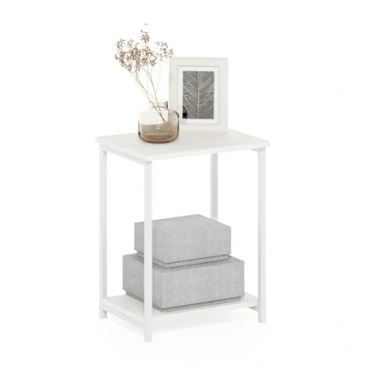 Abbildung von Furinno Simplistic Industrieller Beistelltisch mit Metallrahmen, Holzwerkstoff, Weiß/Weiß, 1er Pack 2 stufiger