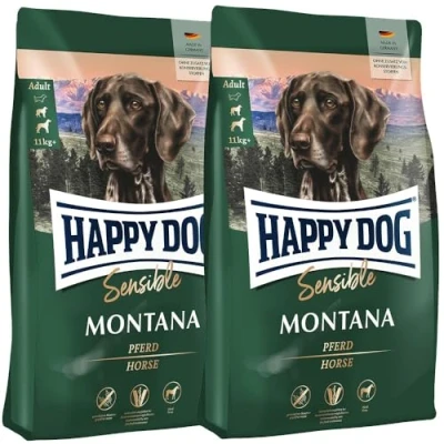 Abbildung von Happy Dog Sensible Montana M Trockenfutter, Hundefutter Geschmacksrichtung Pferd Glutenfrei, Getreidefrei, Monoprotein, Omega 3 und 6 2x10kg