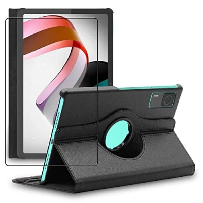 Abbildung von ebestStar Hülle für Xiaomi Redmi Pad, Drehbar Schutzhülle, PU Lederhülle, Rotierende Ständer Etui, Rotating Case Cover, Schwarz + Panzer Schutz Glas