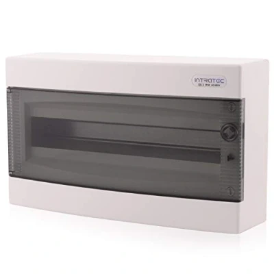 Abbildung von ‎Intratec Sicherungskasten Aufputz, IP40 Verteilerkasten Gehäuse innen, mit transparenter Tür für Trockenraum Installation, 1 reihig, 18 Module, 236 x 396 112 mm, Weiß