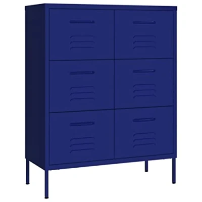 Abbildung von vidaXL Schubladenschrank mit 6 Schubladen Sideboard Kommode Anrichte Schrank Beistellschrank Mehrzweckschrank Marineblau 80x35x101,5cm Stahl