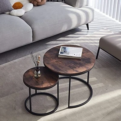 Abbildung von HJhomeheart Runde Satztische 2er Set, Couchtische, Groß: 60 x 45 cm, Klein: 40 35 Vintage