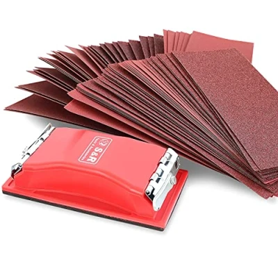Abbildung von S&amp;R Schleifpapier Set mit Handschleifer 165 x 85 mm und Schleifblätter 93 230mm, (Set, 81 St., 1x + 80 Stk Schleifblätter, je 10 Körnung P 40 400), für Metalle, Holz, Kunststoffe sowie Edelstahl