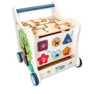 Abbildung von Lauflernwagen Holz Multi Activity, 5 in 1 Spielzeug, Babywalker, Waldabenteuer, Waldtiere Kinderspielzeug ab Jahr Junge, Mädchen Blöcke, Stichsäge, Rad, Klemmbretter