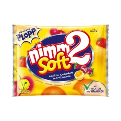Abbildung von nimm2 Soft 1 x 800g Großpackung Gefüllte Kaubonbons in vier Sorten mit Fruchtsaft und Vitaminen