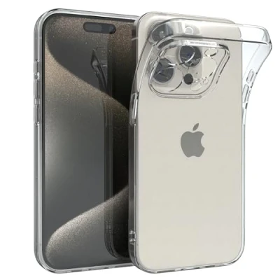 Abbildung von EAZY CASE Hülle kompatibel mit iPhone 15 Pro Schutzhülle Silikon, Ultra dünn, Slimcover, Handyhülle, Silikonhülle, Backcover, Durchsichtig, Klar Transparent