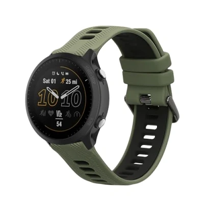 Abbildung von kwmobile Ersatzarmband kompatibel mit Garmin Forerunner 965/955 / 945/745 Armband Fitnesstracker Band aus Silikon in Dunkelgrün Schwarz