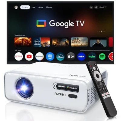 Abbildung von Aurzen EAZZE D1 GTV Beamer, Google TV Smart Beamer mit WiFi und Bluetooth, Netflix Offiziell Lizenziert, Auto Focus &amp; Keystone, DoIby Audio, Zoom, Native 1080P Movie Tragbarer Outdoor Projektor