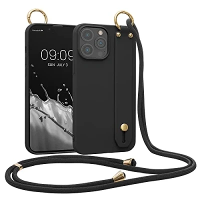 Abbildung von kwmobile Hülle kompatibel mit Apple iPhone 13 Pro Max Handyhülle Schlaufe Ring Handy Cover Case in Schwarz