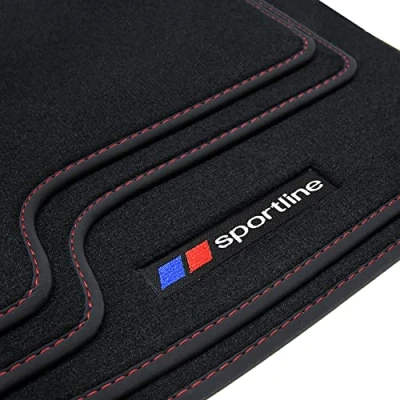 Abbildung von teileplus24 F699 Sportline Fußmatten kompatibel mit BMW 3er F30 F31 F80 xDrive 2012 2019, Naht:Rot