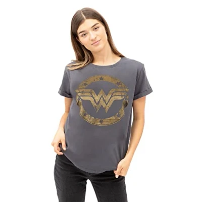 Abbildung von DC Comics Damen Wonder Woman Metallic Logo T Shirt, Grau (Charcoal Cha), 36 EU