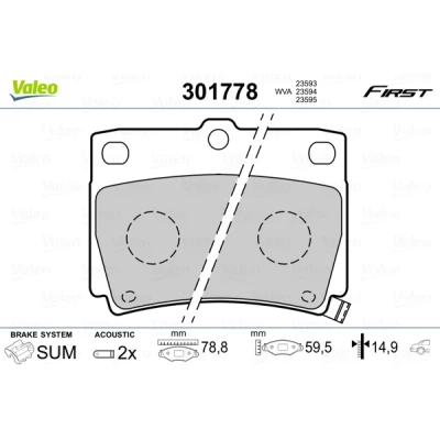 Abbildung von VALEO 301778 Bremsbelagsatz FIRST Hinterachse inkl. Verschleißwarnkontakt ohne Anti Quietsch Blech MITSUBISHI: Pajero Sport 1 SUV, Galloper