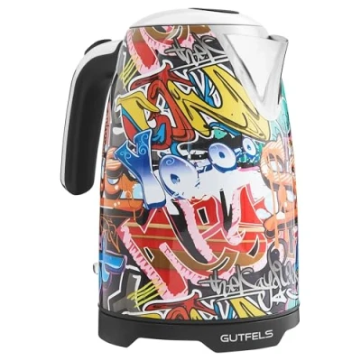 Abbildung von GUTFELS Wasserkocher WATER 3010 G Elektrischer 1,7 Liter Graffiti Style 2200 Watt Überhitzungs und Trockengehschutz beleuchteter Schalter