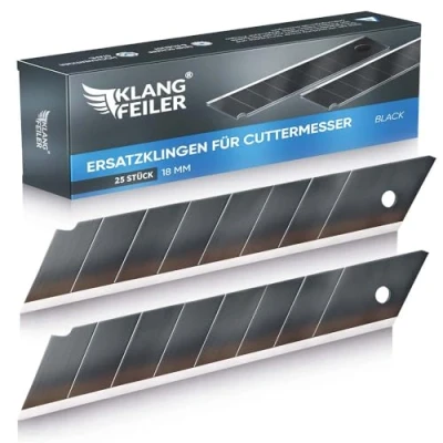 Abbildung von Klangfeiler® 25 Cuttermesser Klingen BLACK 18mm Breite Schwarze Cutterklingen für den Cutter