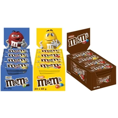 Abbildung von M&amp;M’S Tripple Mix, 72 Packungen mit drei verschiedenen Sorten Crispy, Schokolade &amp; Peanut Süßigkeiten, Schokolinsen in bunten Farben, knackige Hülle, Süßigkeiten Box, Geschenk Filmabend Snacks
